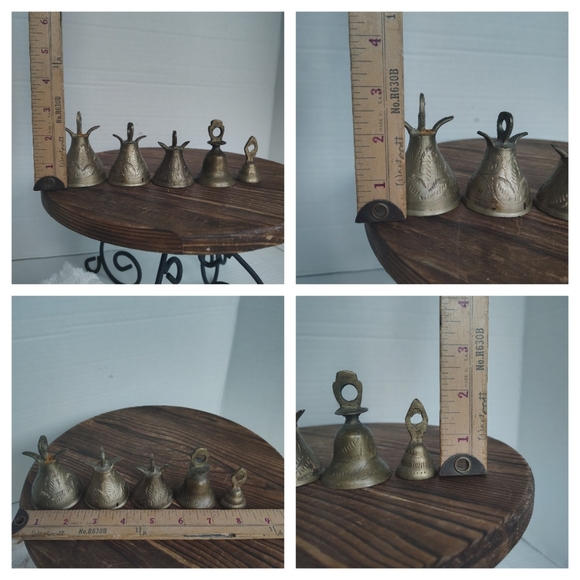 Bells Of Sarna India Brass Etched Bells Lot Of 5 different Size Bells Christmas - Picture 4 of 16